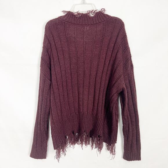 BKE Cable Knit Distressed Burgundy Oversized Sweater Size XS - Picture 6 of 11